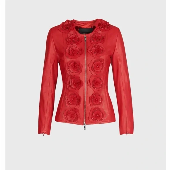 Loryna Jacket
Red Leather Jacket With Floral Detailing - Picture 1 of 16